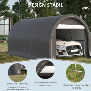 Cort garaj auto portabil 500x300x240 cm, prelata PE impermeabila, cadru otel galvanizat, usa fermoar 206x185 cm, rezistenta vant nivel 4, gri - Verificat A · Re-Bloom - Img 6