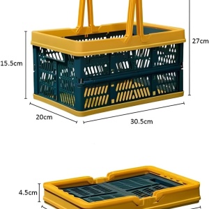 Cos pentru cumparaturi Weikaximu, pliabil, plastic, albastru inchis/galben, 20 x 30,5 x 27 cm