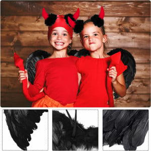 Costum pentru copii de Halloween Myybx, textil/plastic/pene, negru/rosu, 3 piese - Img 2
