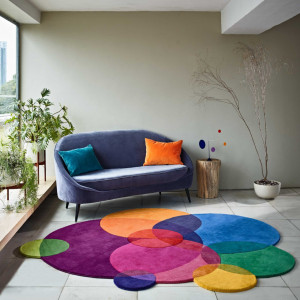 Covor Bubbles, țesătură plată, lana, lucrat manual, multicolor, 1,2 × 1,2 m