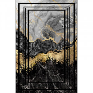 Covor Lindy, textil, gri/auriu/negru, 80 x 120 cm - Img 1