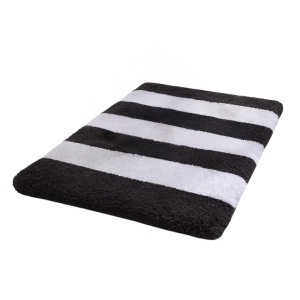 Covoras de baie antiaderent Chakm, microfibra, alb/negru, 43 x 61 cm