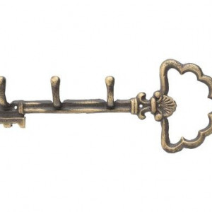 Cuier Armelle in forma de cheie, aspect vintage, metal, maro, 32 x 4 x 12 cm