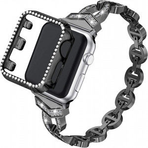 Curea cu carcasa pentru Apple Watch ZXK CO, metal/acril, negru, 14-20,6 cm - Img 1