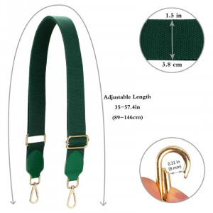 Curea pentru geanta Allzedream, panza/piele/metal, verde inchis/auriu, 89-146 cm