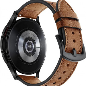 Curea pentru Samsung Galaxy Watch 4 Hatalkin, piele/otel inoxidabil, maro/negru, 44/48/46/47 mm