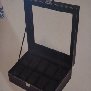 Cutie de depozitare cu capac de sticla pentru 10 ceasuri H&S, sticla/piele PU, negru, 22,5 x 7,5 x 20,5 cm, Resigilat, Grad A - Img 5