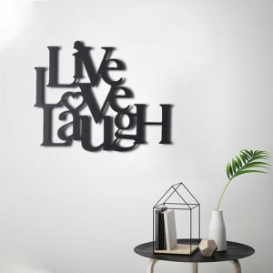 Decor de perete „Live Love Laugh”, metal, negru, 40 x 49 cm