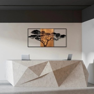 Decor de perete model copac lemn/metal 147x70x3 cm, structura metal vopsit electrostatic, standard E1, maro nuc/negru - Verificat A · Re-Bloom - Img 5