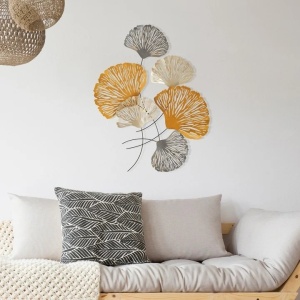 Decor de perete model floral din metal, 75x100 cm, design modern, portocaliu/alb/gri - Verificat A · Re-Bloom - Img 3