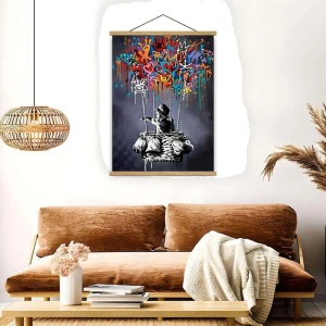 Decor de perete Re-Bloom, lemn/textil, multicolor, 50 x 70 cm - Img 2