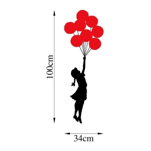 Decor de perete Re-Bloom, model fetita cu baloane, metal, negru/rosu, 100 x 34 cm - Img 3