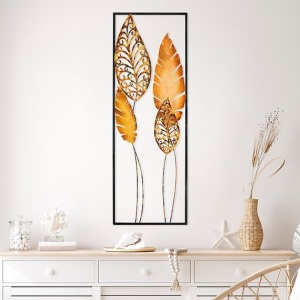 Decor de perete Re-Bloom, model frunze, metal, multicolor, 32 x 90 cm