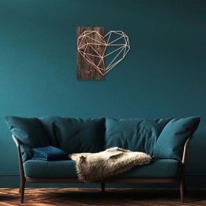 Decor de perete Re-Bloom, model inima, metal/lemn, nuc/cupru, 58 x 58 cm - Img 3