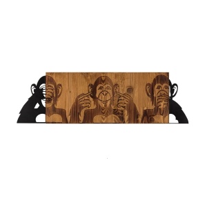 Decor de perete Re-Bloom, model maimute, lemn/metal, negru/nuc, 82 x 58 cm - Img 1