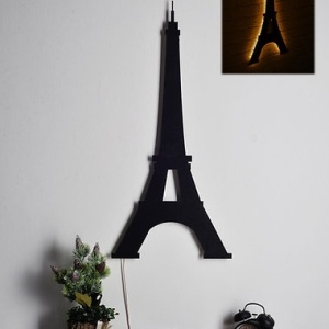 Decor de perete Re-Bloom, model Turnul Eiffel, LED, MDF, negru, 32 x 69 cm