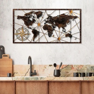 Decor de perete Re-Bloom, model World Map, metal, mero, 120 x 60 cm - Img 4