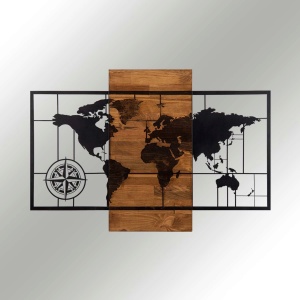 Decor de perete World Map With Compass, lemn/metal, 85x58 cm, negru/maro - Verificat A · Re-Bloom - Img 4