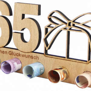 Decoratiune aniversara pentru 65 de ani Anyunkey, lemn, maro, 20 x 11 cm - Img 6