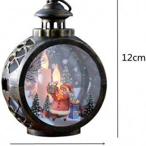 Decoratiune de Craciun felinar LED Heimanba, plastic/ sticla, bronz, 12 x 8,5 cm