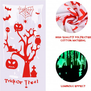 Decoratiune fosforescenta pentru Halloween FORMIZON, bumbac, alb/rosu, 79 x 155 cm