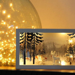 Decoratiune iluminata de Craciun KONTARBOOR, lemn, alb cald, 15 x 25 cm 