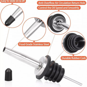 Deversor cu capace si varsatoare de vin pentru sticle Kiuiom, 8 piese, ABS/otel inoxidabil, negru/argintiu, 83 x 34 mm - Img 7