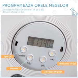 Distribuitor automat hrană câini & pisici cu LED & timer, 6 boluri, Φ30,5x7,2cm, Alb/Gri - Verificat A · Re-Bloom - Img 6