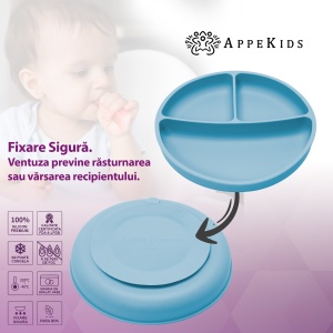 Farfurie compartimentata din silicon cu ventuza, AppeKids - Aqua Blue - Img 3