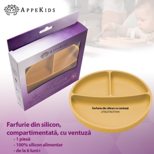 Farfurie compartimentata din silicon cu ventuza, AppeKids - Honey - Img 2