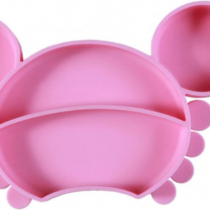 Farfurie compartimentata pentru bebelusi CAM2, silicon, roz, 25,5 x 16 cm