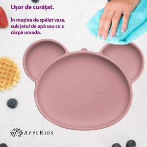 Farfurie din silicon cu ventuza, AppeKids, Panda - Old Rose - Img 4