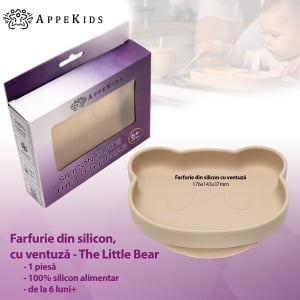 Farfurie din silicon cu ventuza, AppeKids, The Little Bear - Bubble Beige - Img 2