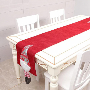 Fata de masa pentru Craciun Papu, textil, rosu/alb, 33 x 180 cm