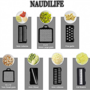 Feliator multifunctional pentru legume NAUDILIFE, otel inoxidabil/plastic, alb /negru, 35 x 11 x 11 cm - Img 8