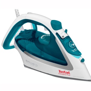 Fier de calcat Tefal EasyGliss Plus FV5718E0, 2500W, jet de abur 195 g/min, abur variabil 0-45 g/min, rezervor apa 270 ml, talpa Durilium AirGlide, functie calcare verticala, autosteam, antipicurare, alb & turcoaz, Resigilat, Grad B