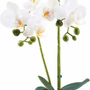 Floare artificiala Phalaenopsis Alicemall, matase/plastic, alb/verde, 12 x 30 cm