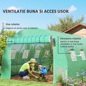 Folie sera din PE Re-Bloom, 4x3x2 m, 8 ferestre 37x37 cm, usa rulabila 2x1.65 m, margini ingropabile, banda adeziva inclusa, verde - Verificat A · Re-Bloom - Img 4