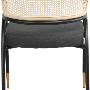 Fotoliu COUCH, lemn/ ratan/ textil, albastru inchis/negru/bej, 82 x 62 x 55 cm 