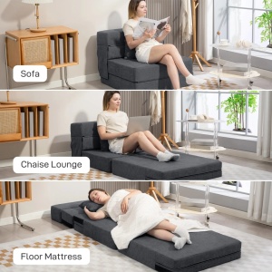 Fotoliu extensibil Re-Bloom, poliester/spuma, gri inchis, 210 x 80 x 15 cm, Resigilat, Grad A - Img 2