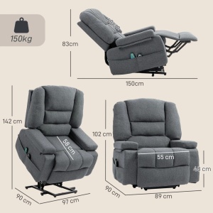 Fotoliu reclinabil cu ridicare si masaj Re-Bloom, textil/spuma/inox, 89x90x102 cm, 8 puncte masaj, 150 kg, inaltime utilizator max 190 cm, gri - Verificat A · Re-Bloom - Img 2