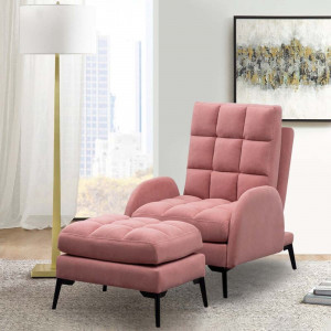 Fotoliu recliner cu scaun pentru picioare Cashanti, roz, 110 x 60 x 80 cm - Img 3