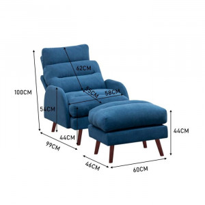 Fotoliu recliner cu scaun pentru picioare Fournier, albastru, 100 x 60 x 99 cm - Img 2