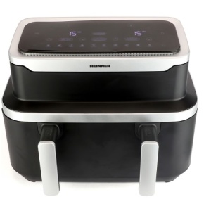 Friteuza dubla cu aer cald Heinner match&sinc HAF-DDB9BK26, 2600w, capacitate totala 9l, control digital individual, termostat reglabil 60-200 grade, negru, RESIGILAT, 1 AN GARANTIE