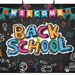 Fundal foto Back to School Aibiin, poliester, multicolor, 210 x 150 cm