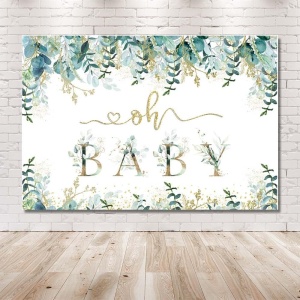 Fundal foto pentru Baby Shower Mehofond, vinil, alb/verde/auriu, 210 x 150 cm