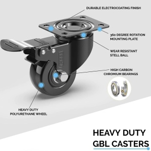 GBL set 4 roti cauciucate Heavy Duty cu frana, 50mm, 200kg, silentioase, sigure pentru toate tipurile de podea - Verificat A · Re-Bloom - Img 3
