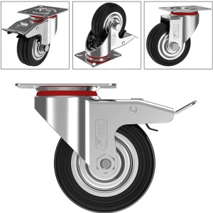 GBL set 4 roti universale otel, 75mm, pivotante 360°, 200kg, 2 frane, sigure toate tipurile pardoseala, negru/argintiu - Verificat A · Re-Bloom - Img 6