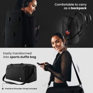 Geanta sport impermeabila pentru sala, cu compartiment pentru incaltaminte, BeMaxx, 55x26x28 cm, 40l, Negru, Resigilat, Grad A - Img 3