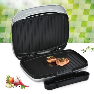 Grill electric Heinner HEG-F1000SL, Putere 1000W; Placi fixe turnate 27 X 23 cm, Invelis antiaderent, Maner rece, Indicator luminos, Tava pentru colectare ulei, Argintiu - Img 4